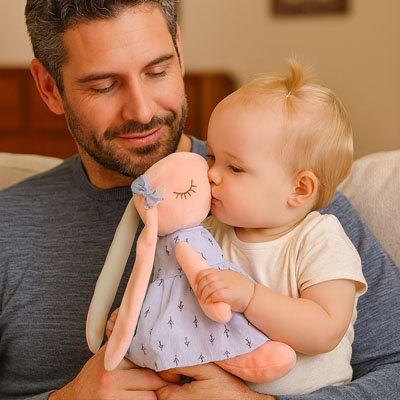 peluche lapin robe bleu