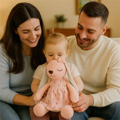 peluche lapin robe rose